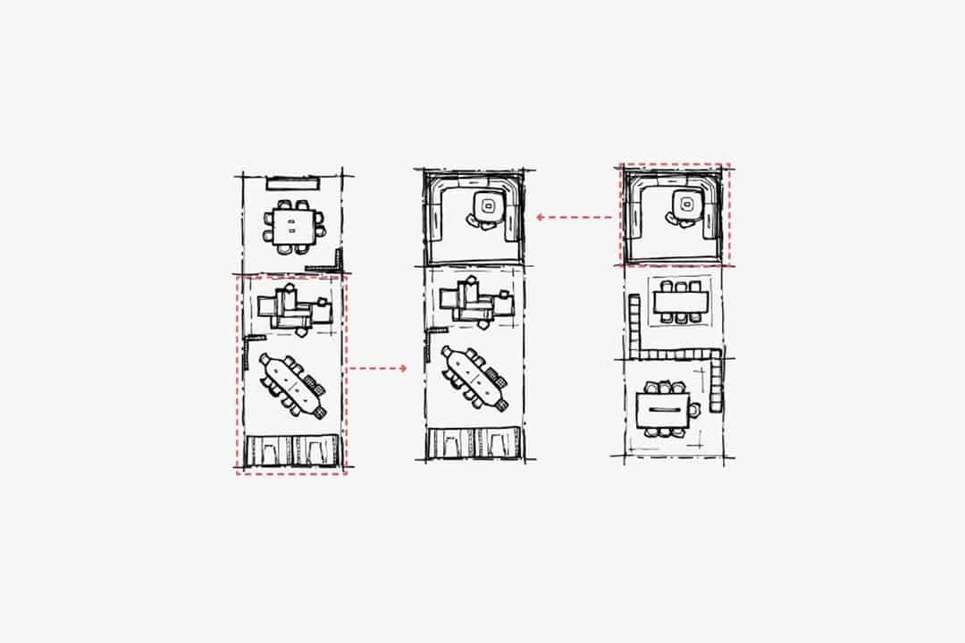 Basic floor plan sketch for small office in black and white