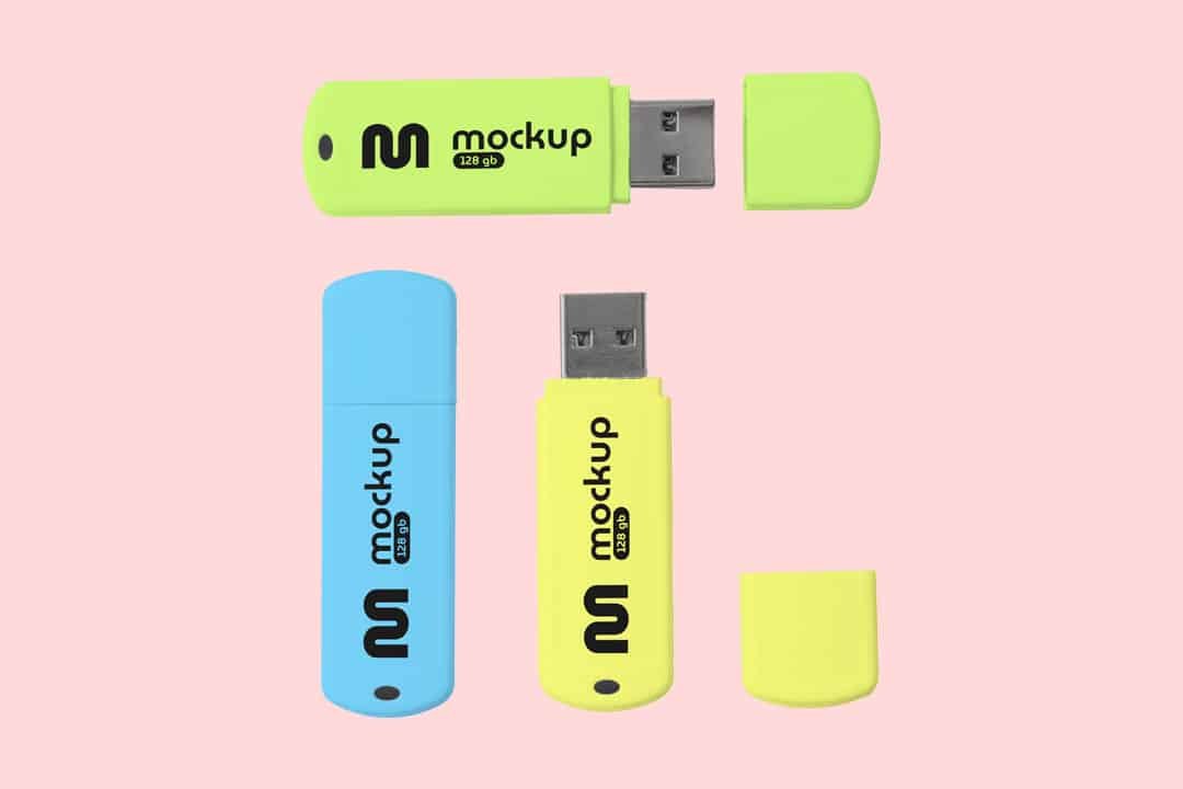 Blue, green and yellow memory sticks