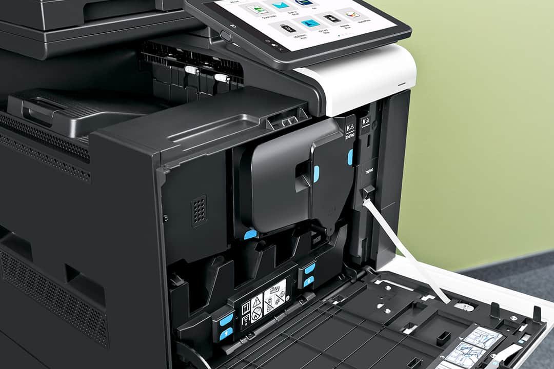 Zoomed in image of a printer with its bypass open