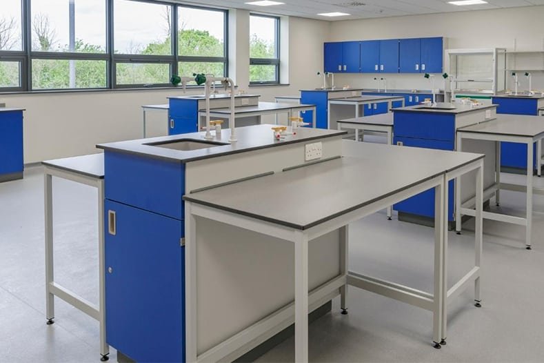 White and blue science lab classroom