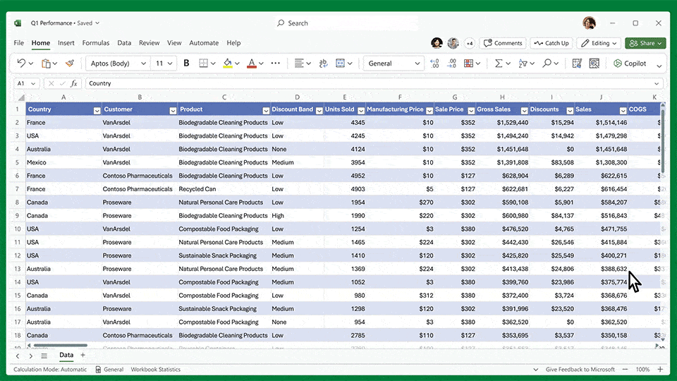 Using Excel spreadsheets with Copilot