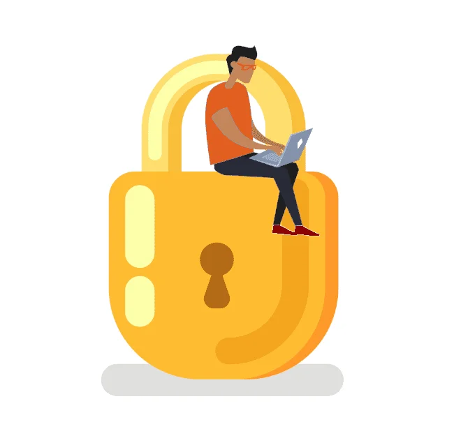 Illustration of a man sitting on padlock