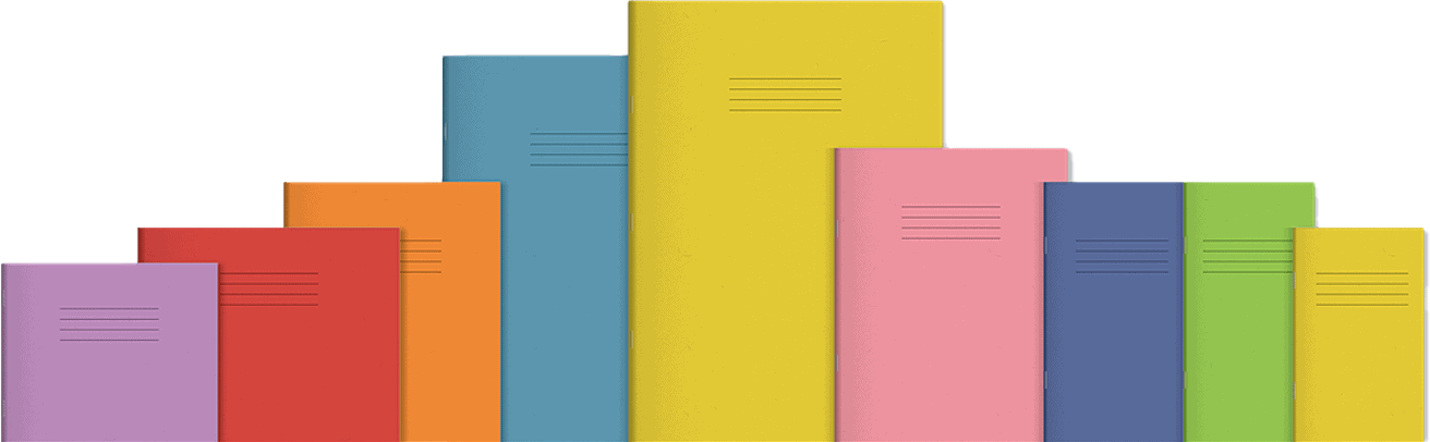 Exercise book sizes and colours illustration